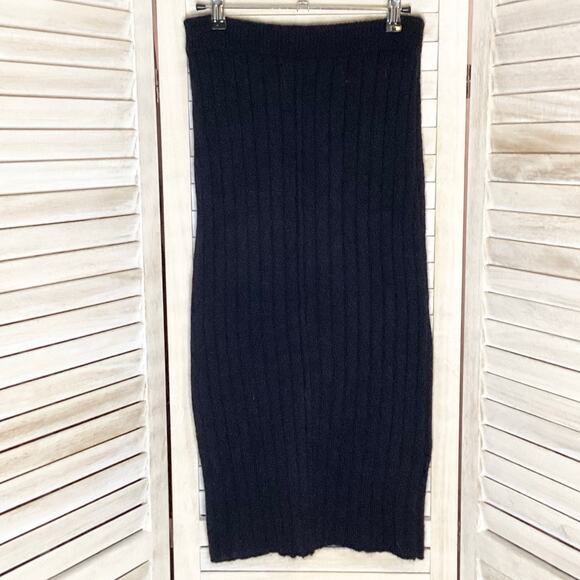 Vintage Y2K Calvin Klein Collection Black Ribbed Mohair Column Midi Skirt S - Picture 5 of 10